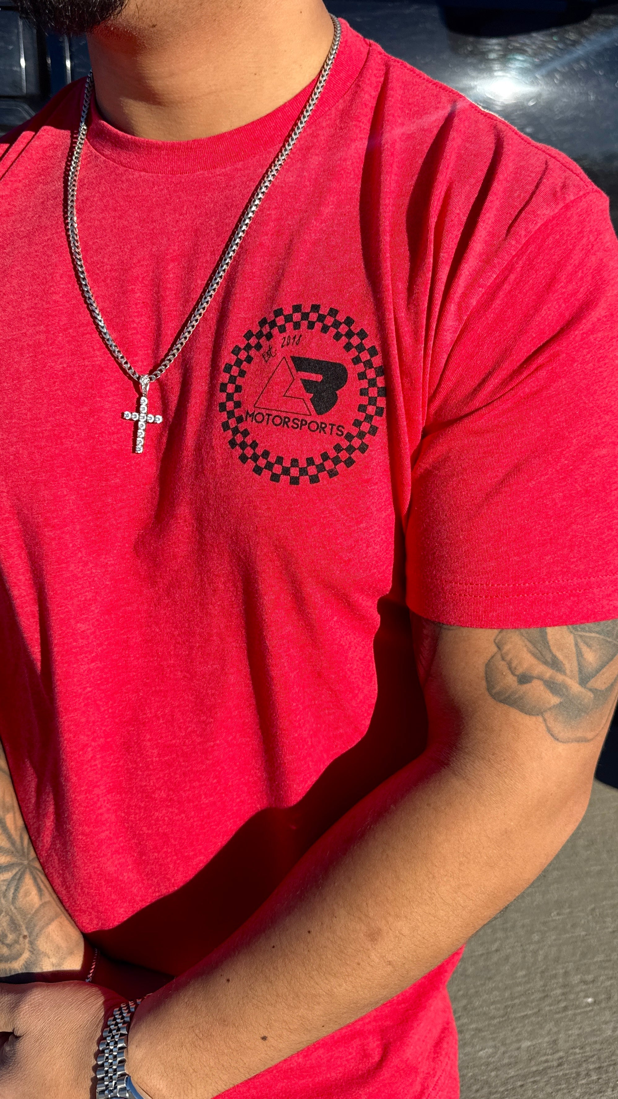 Red Heather Checkered Circle Tee (Size Small)