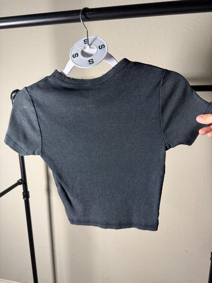 (Size S) Black Acid Wash Crop Tee