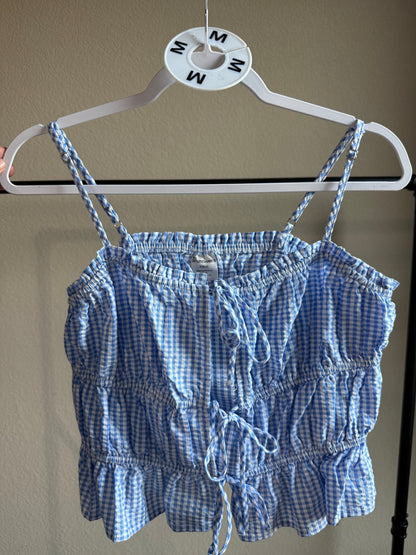(Size S) Blue & White Gingham Top