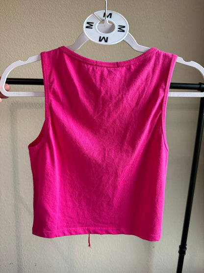 (Size M) Pink Front Tie Crop Top