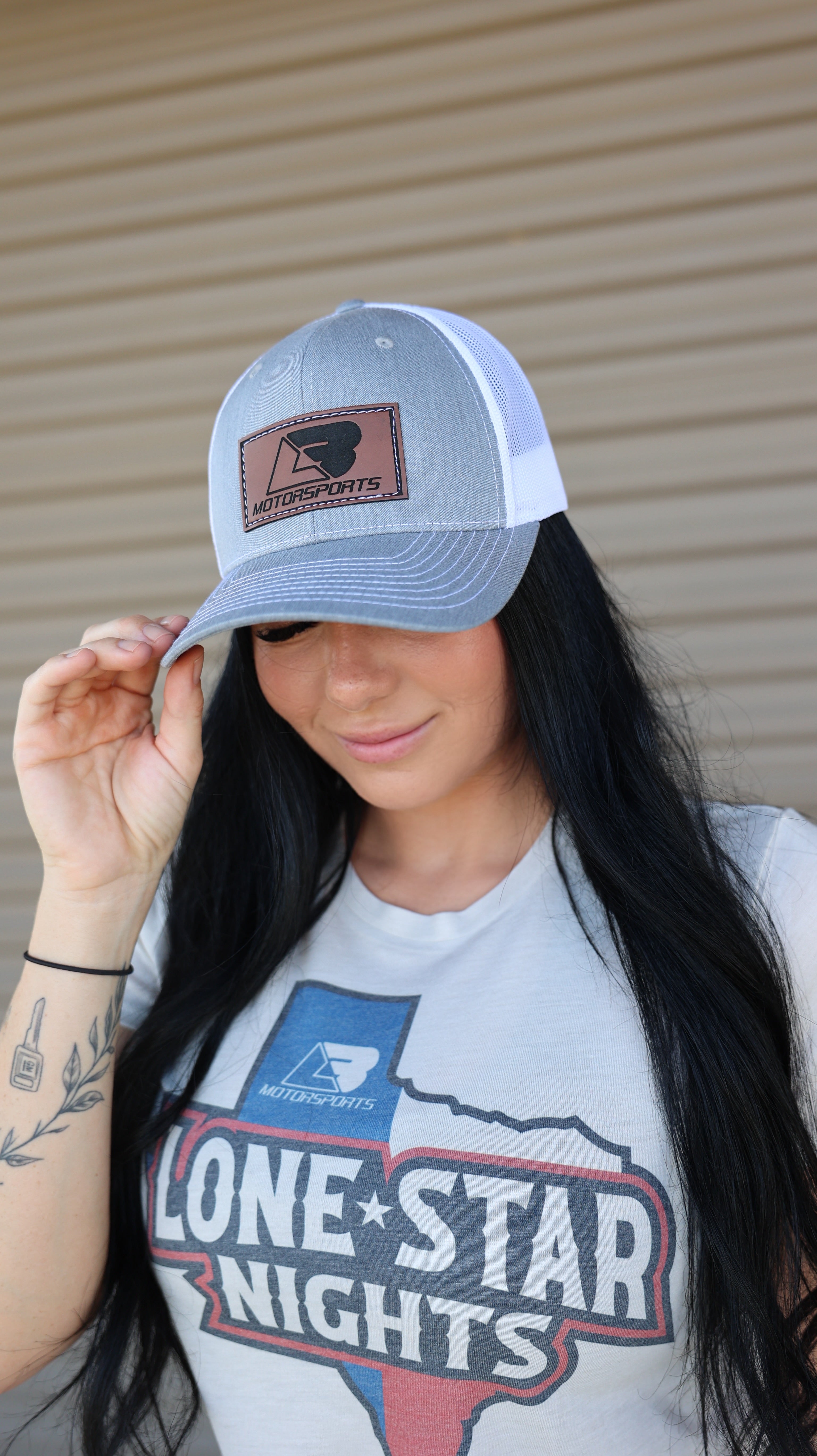 Grey & White LB Leather Patch Hat