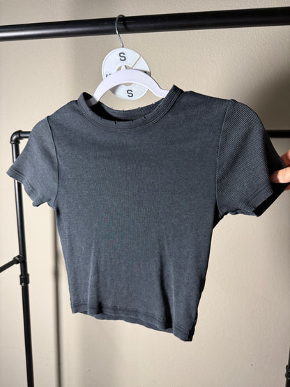 (Size S) Black Acid Wash Crop Tee