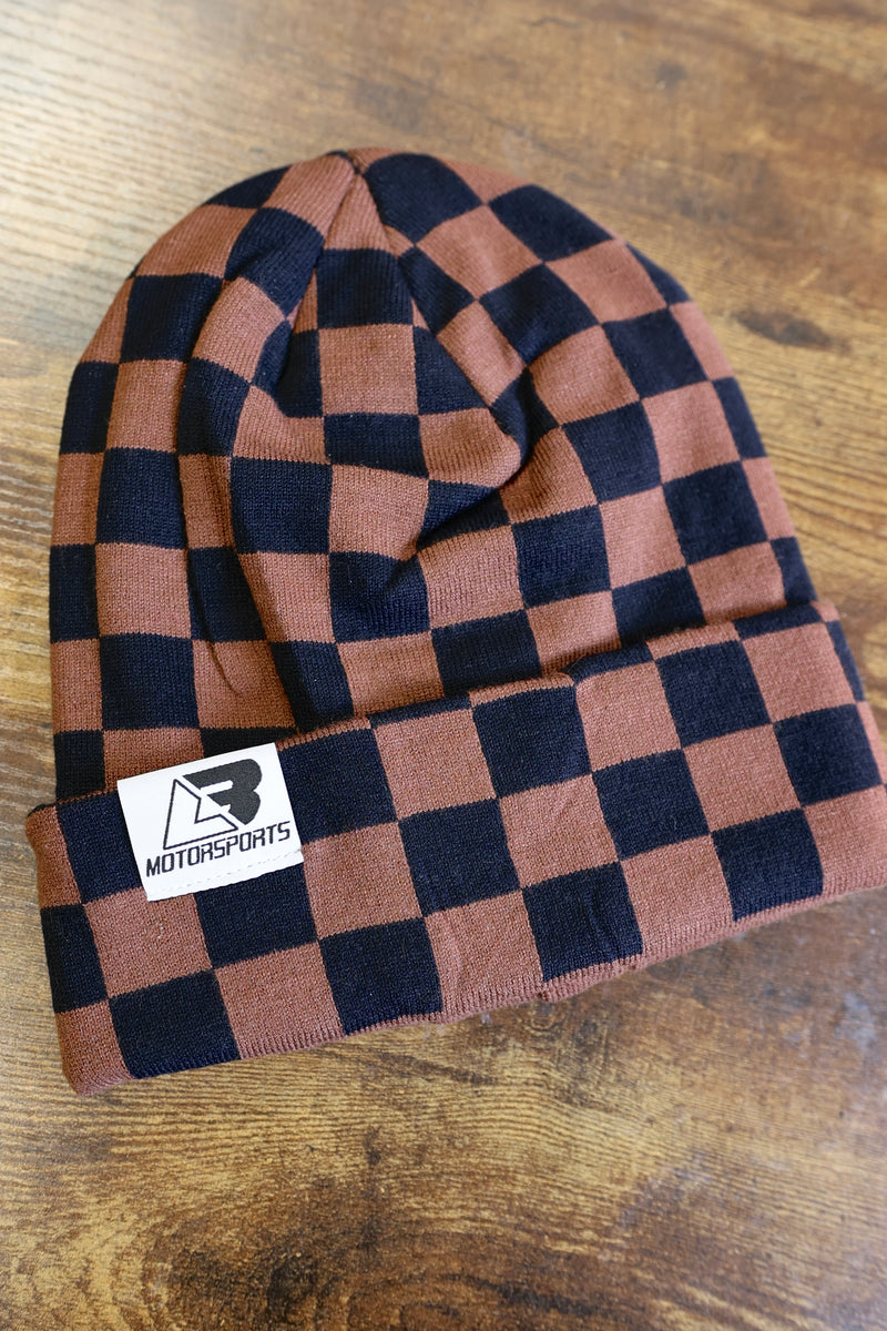 Brown & Black Checker Print Beanie