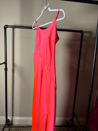 (Size S) Neon Pink Maxi Satin Dress