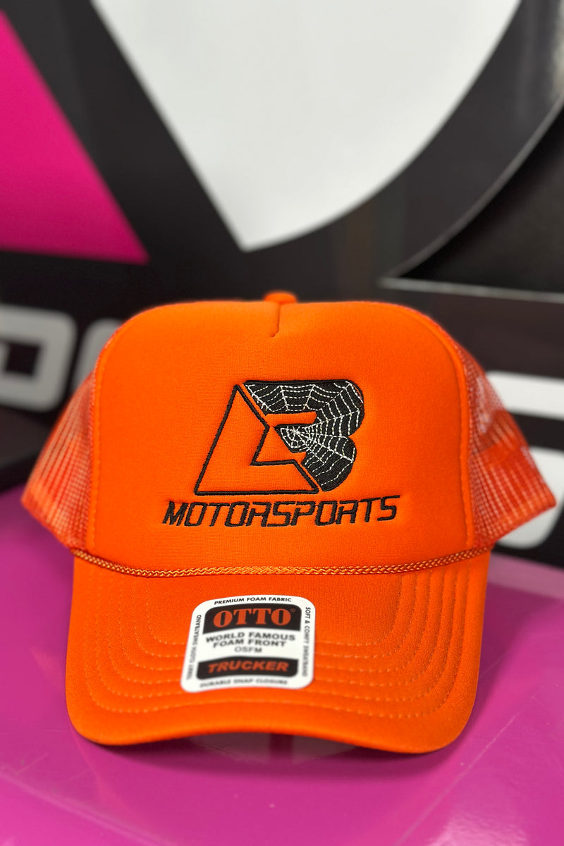 Orange Embroidered Spider Web Trucker Hat