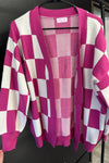 Magenta Checkered Cardigan - Size Small