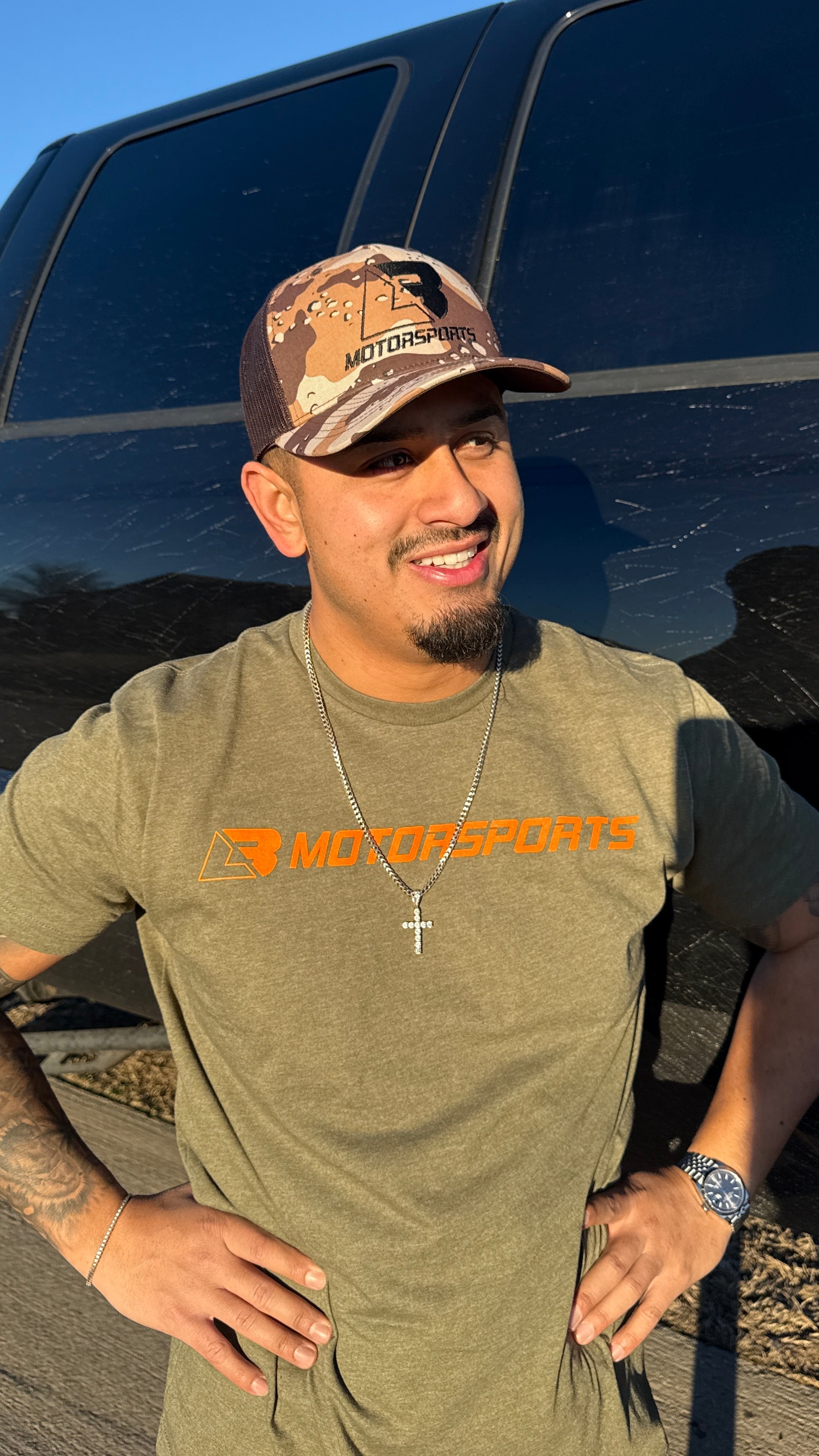 Olive Green & Orange Logo Tee (Size Small)