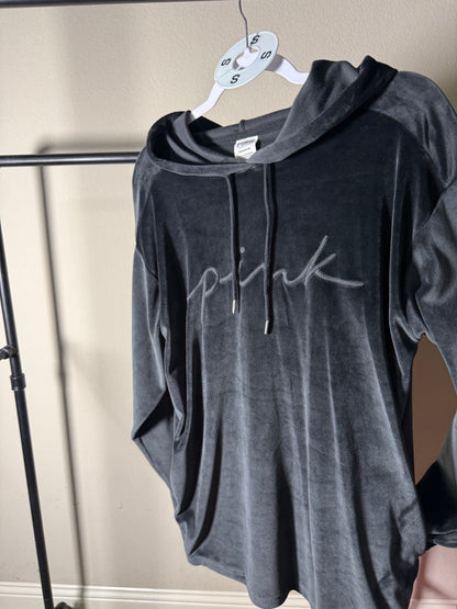 (Size S) PINK Velvet Black Hoodie