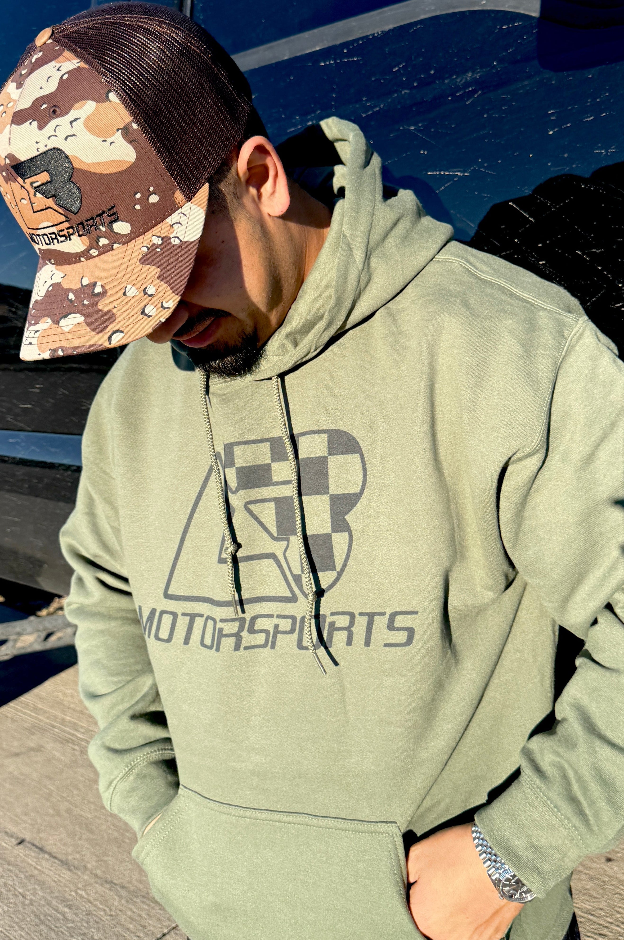 Olive Green Checkered Hoodie