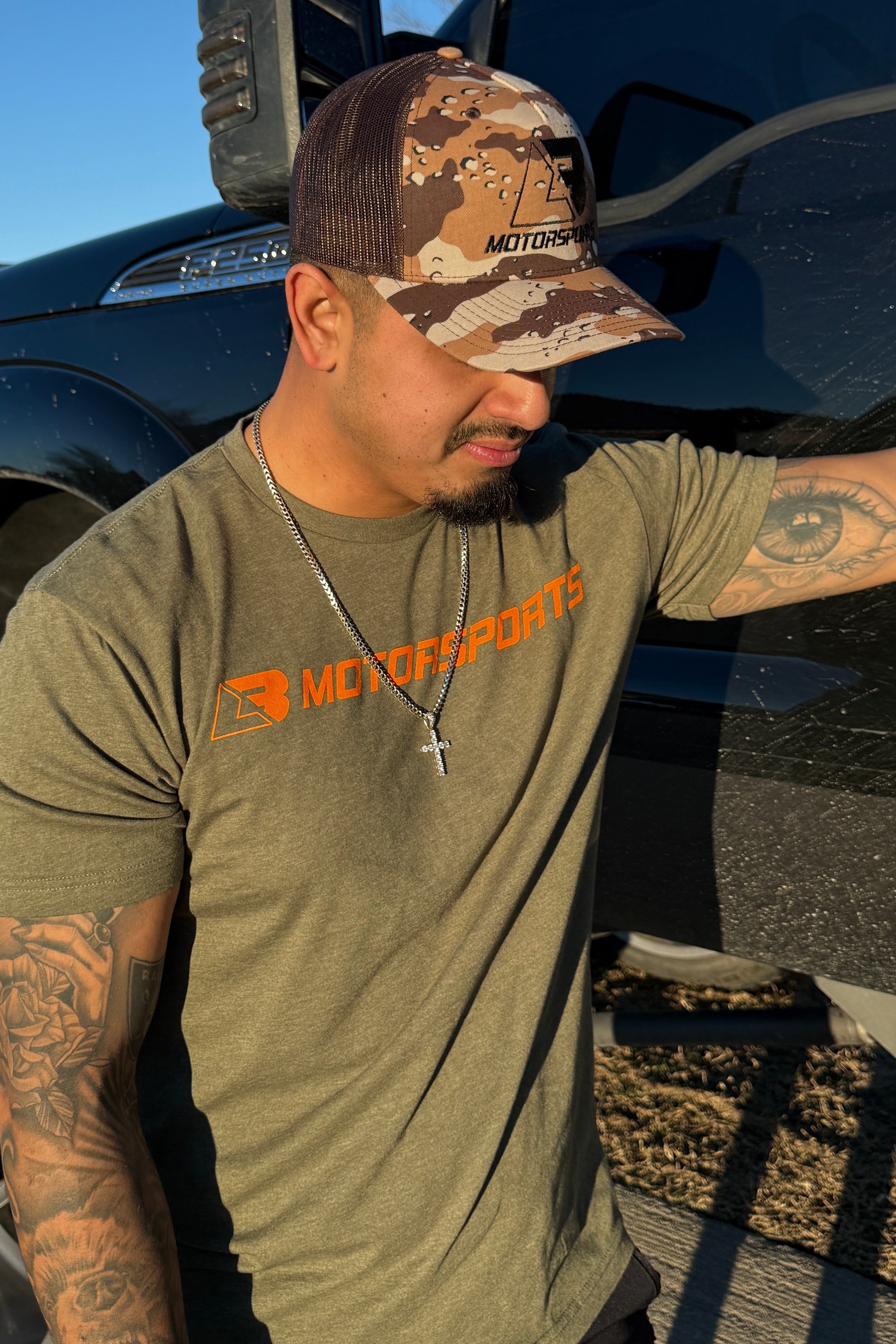 Olive Green & Orange Logo Tee