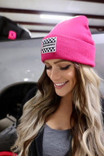 Hot Pink Checkered Beanie