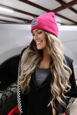 Hot Pink Checkered Beanie